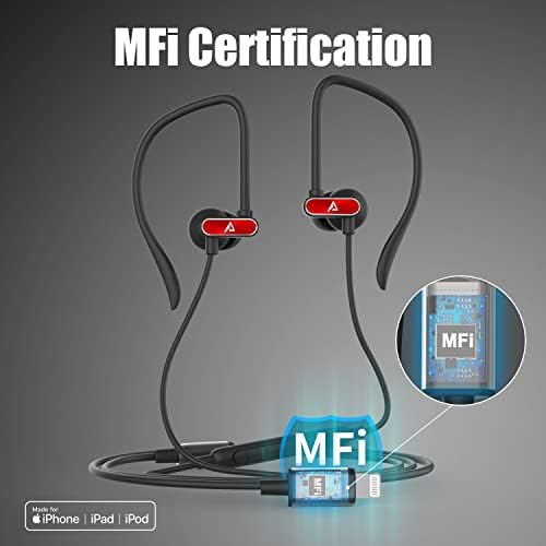 Premium Lightning Earbuds with Secure Ear-Hook Design for i Phone 14/13/12/11 Pro Max/X/XS Max/XR – MFi Certified Sports Earphones in Elegant Rose Gold with Built-in Mic for Hands-Free Calls and Rapid Charging