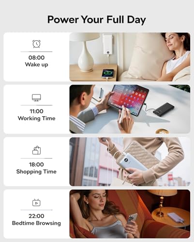 VEGER 10,000 m Ah AC Wall Plug Portable Charger – Ultra-Slim Power Bank with Built-In Cables, 15 W USB-C Fast Charging, Essential Travel Companion for i Phone, Android & More – Effortless Charging Anywhere