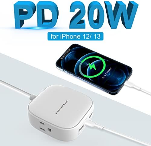 Travel-Ready Power Strip with 20 W USB-C Charging, 6 FT Extension Cord, ETL Certified Flat Plug Power Strip for i Phone 14/13/12 Pro Max and i Pad Pro/Air – Compact Mini Power Solution for Home and Office, High-Speed Device Charging