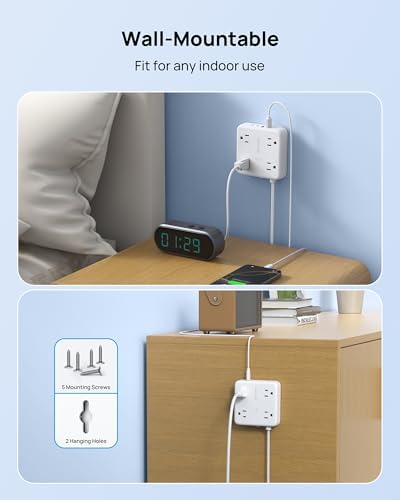 TROND 2-Prong Surge Protector Power Strip with 5 ft Extension Cord, 1440 Joules Safety Shield, Multiple AC Outlets & USB Charging Ports – Compact Wall-Mount Adapter for Streamlined Power Access and Enhanced Device Protection
