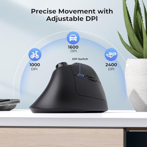seenda Purple Ergonomic Vertical Wireless Mouse – Rechargeable Dual Bluetooth & USB Connectivity, Multi-Device Compatible with Quiet Clicks & Volume Control Knob for Windows, Mac, PC & Laptop – Comfort & Style Combined