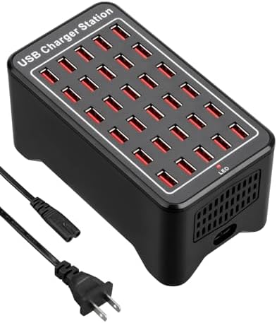 High-Speed 30-Port USB Charging Station – 150 W/30 A Multi-Device Rapid Charger with Smart Detect Technology for Efficient Charging of Smartphones, Tablets, and More – Ideal Travel and Desktop Solution for Busy Professionals and Families