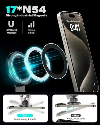 Mag Safe CD Slot Car Phone Holder – Ultimate 17 Magnet Magnetic Mount for i Phone 12-16 Series – Tool-Free Installation for Safe Hands-Free Navigation – Pop Grip Ring for Superior Stability – Essential Accessory for a Tidy Vehicle Interior