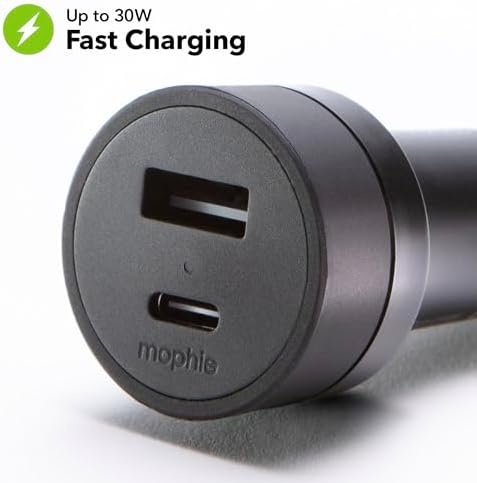 Mophie Eco-Friendly 30 W USB-C Car Charger – Rapid Charging Solution with LED Status Indicator & Universal AUX Compatibility for All Devices – Sustainable Power on the Go