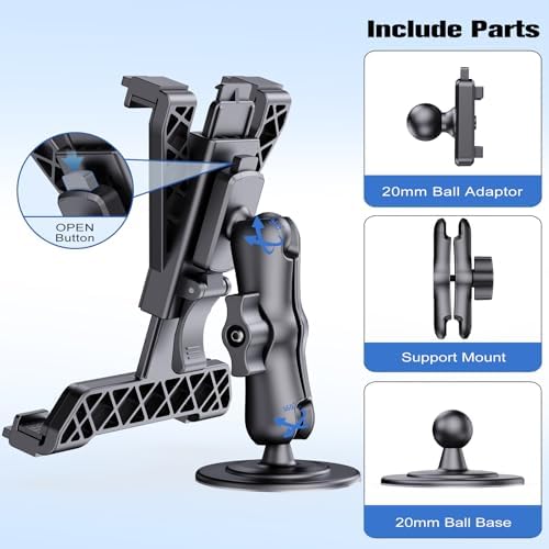 Heavy-Duty OHLPRO Tablet Holder for Trucks – Versatile Drill Base Mount for i Pad & Samsung Galaxy (7″ – 11″) – Perfect for Dashboards, Desks & Commercial Vehicles – Enhanced Stability, Adjustable Viewing Angles & Easy Installation for Ultimate Road Convenience