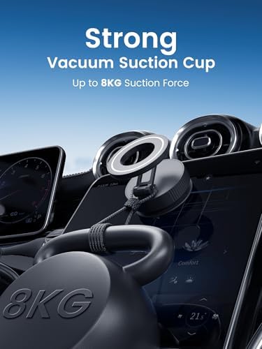 Vacuum Magnetic Phone Holder for MagSafe,Foldable Metal Suction Cup Phone Mount,360° Rotatable Phone Mount for All Smartphones & All Car Models-Black – Enhanced Compatibility and Speed