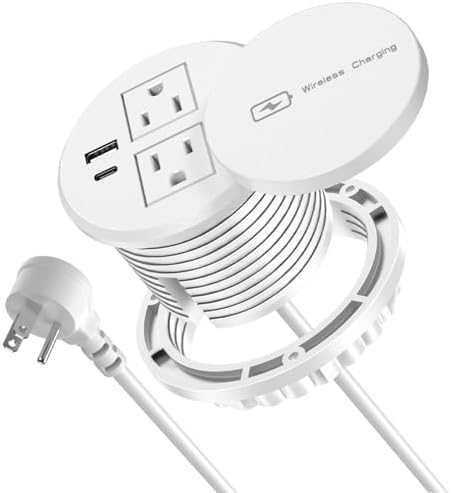 Revolutionize Your Workspace with the 3-Inch Recessed Power Grommet – Featuring 15 W Wireless Charging and 20 W USB-C Fast Charging Outlets, Plus Dual AC Power Ports and 6 ft Extension Cord for Ultimate Flexibility and Organization