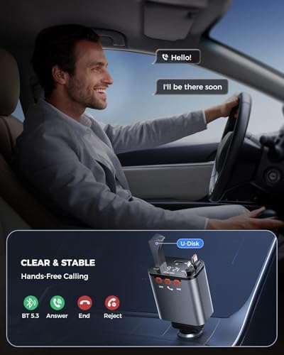 Revolutionize Your Drive with the SUPERONE Bluetooth 5.3 Car Adapter – Compact FM Transmitter, 69 W Retractable Charger & Handsfree Calling for Ultimate Convenience and Clutter-Free Connectivity, Perfect for MP3 Streaming and Multi-Device Powering