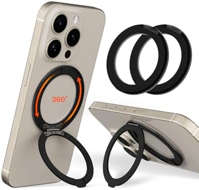 Advanced COOLQO 2-Pack 360° Rotating Phone Grip Ring Stand – Premium Magnetic Holders for Stress Relief & Enhanced Smartphone Stability – Universal Fit for All Devices – Elegant Silver Design for Car & Desk Use
