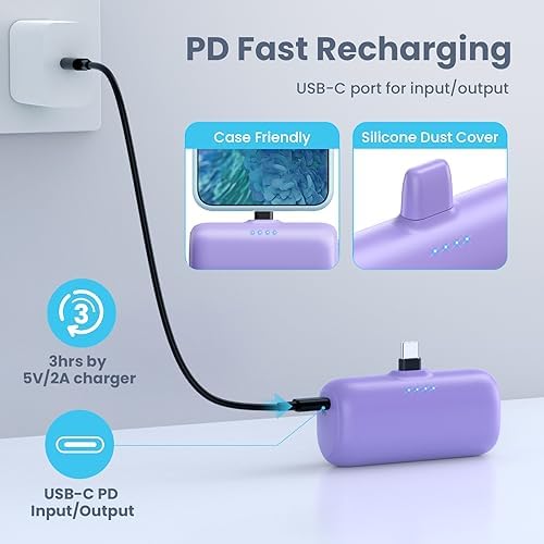 Ultra-Compact 5200 m Ah USB C Power Bank – Fast Charging Mini Portable Charger for i Phone 16/16 Plus/15/15 Plus/15 Pro Max, Galaxy S25/S24, i Pad, and Android Devices – Essential Power Solution for On-the-Go Charging