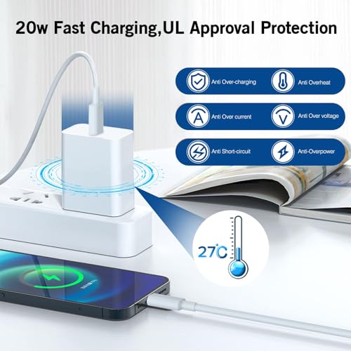 20 W Apple MFi Certified i Phone Fast Charger with 3.3 ft Lightning Cable – High-Speed USB Type C Power Delivery Block for i Phone 13 Pro Max, Mini, 12 Pro, 11, XS, X, XR – Compact, Durable, and Efficient Charging Solution for On-the-Go Users