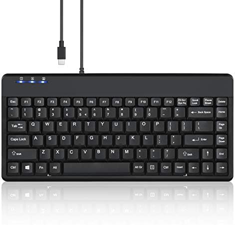 Compact Perixx PERIBOARD-409 H Wired USB Mini Keyboard with Dual USB Hubs – Effortless Typing Experience for Limited Spaces, Enhanced Compatibility, and Fast Connectivity