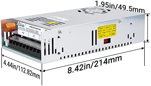DROK 24 V Adjustable Power Supply – High-Efficiency AC to DC Converter for Reliable Power Delivery, 20 A 480 W Regulated Adapter Perfect for Computer Labs and Versatile Electronic Applications, Adjustable 5 V to 24 V Voltage Transformer for Enhanced Performance and Compatibility
