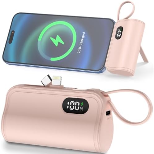 Ultra-Compact Mini Power Bank with Integrated Lightning & USB-C Connectors – Travel-Friendly Portable Charger for i Phone 16/15/14/13/12/11/XR and Android Devices – Fast Charging, Enhanced Compatibility, and Durable Design for On-the-Go Power Solutions