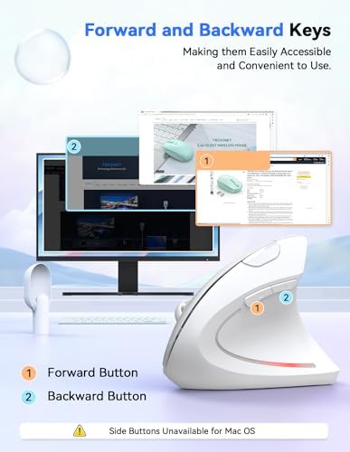 TECKNET Wireless Vertical Mouse – 4800 DPI Ergonomic Design for Ultimate Comfort & Precision, Adjustable DPI Levels for Seamless Navigation, Silent Clicks & 2.4 GHz Technology for Laptops, Desktops & Mac – Ideal Carpal Tunnel Relief Accessory