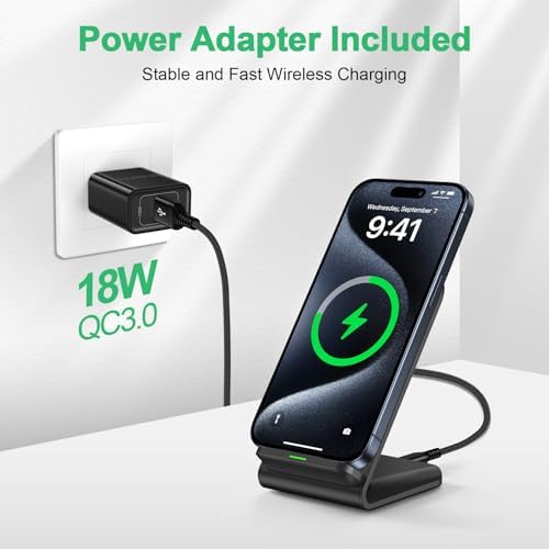 Samsung Fast Wireless Charging Stand 15 W – Universal Compatibility for Galaxy S24/S25 Ultra Plus, i Phone 16/15 Pro Max, Pixel 9 Pro – Sleek Design with 18 W Adapter for Optimal Performance – Perfect Desk and Nightstand Accessory