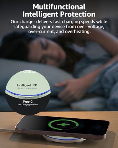 TOZO 2025 Enhanced 15 W Max Fast Wireless Charging Pad – Sleek Gray Charger for i Phone 16/15/14/13/12 Series & Samsung Galaxy S24/S23/S22 – Anti-Slip Design for Secure Charging – Lightweight & Portable Qi-Compatible Accessory for Effortless Power Delivery
