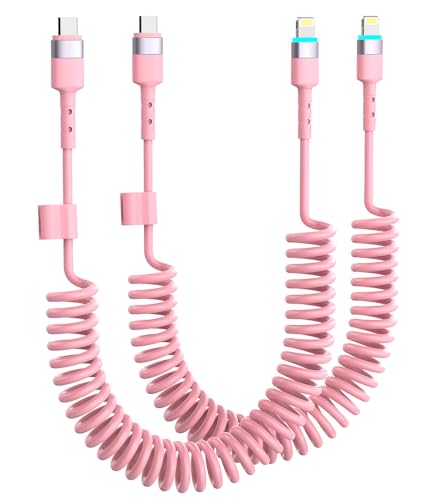 Elevate Your Charging Journey with Opluz Pink Coiled Lightning Cables – 2 Pack, MFi Certified i Phone Car Charger Cords for Fast & Efficient Charging Compatible with i Phone 14/13/12/11 Pro Max/XR/XS/X/8/7 and i Pads – Stylish, Tangle-Free Design Perfect for Car Play Integration and On-the-Go Power!