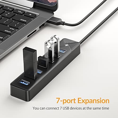 Boost Your Connectivity with the PG7 U 7-Port USB 3.0 Hub – High-Speed Multiport Docking Station for PCs, PS4, PS5, Xbox & More – 5 Gbps Data Transfer, USB-C Power Input, and 3.3 ft Cable for Ultimate Flexibility – Sleek Black Design Perfect for Gaming and Workstations