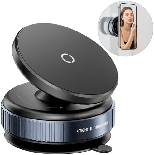 Revolutionary 360° Adjustable Magnetic Phone Holder with Suction Cup – Versatile Cell Phone Mount for Mag Safe i Phones in Kitchen, Bathroom, and Office – Sleek Black Design for Optimal Viewing and Hands-Free Convenience