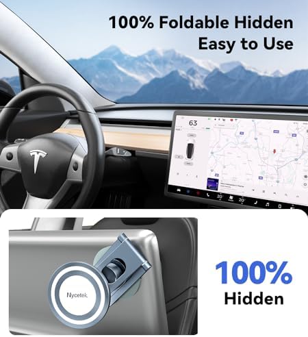 Nycetek Premium Foldable Magnetic Phone Mount for Tesla Models Y, 3, S, and X – Ultimate Dashboard Solution for i Phone & Samsung – Unmatched Stability, Effortless Installation, and Space-Saving Design for Enhanced Driving Safety and Convenience