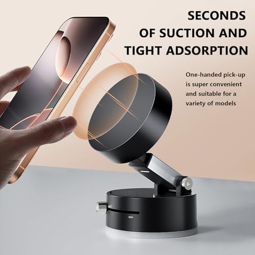 Foldable Portable Vacuum Magnetic Cell Phone Holder 2025 New Adjustable Magnetic Phone Mount Suction Cup Base Double-Sided Magnetic Folding Swivel Phone Holder for Car/Desktop/Mirror/Gym (Black) – Enhanced Compatibility and Speed
