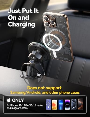 Transform Your Driving Experience with the JOYROOM Qi2 15 W Mag Safe Wireless Car Charger – Fast, Secure Magnetic Mount for i Phone 16 Pro Max, 15, 14, 13, 12 – Versatile Dashboard & Air Vent Installation for Effortless Charging and Navigation – Sleek Design for Any Vehicle Interior