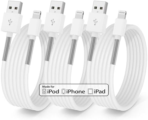 Premium 3-Pack Apple MFi Certified Lightning to USB Charging Cables – 3 ft Fast Charge Cords for i Phone 14 Pro Max, 13 Pro Max, 12 Mini, and More – Durable, High-Performance Design for Seamless Connectivity and Versatile Use at Home, Office, or On-the-Go