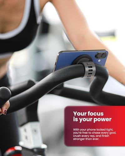 Gym Stationary Bike Mount with Adjustable Straps for Magsafe – Magnetic Phone Holder for Gym Equipment & Golf Push Cart – Compatible with Peloton Accessories – Strong Rear Magnets for Secure Hold – Enhanced Compatibility and Speed