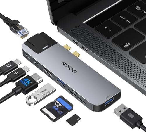 MOKi N USB C Multiport Adapter Hub for Mac Book Pro/Air – 4 K HDMI, Gigabit Ethernet, Dual USB Ports, TF/SD Card Reader, 100 W USB-C PD & Thunderbolt 3 – Ultimate Connectivity Solution for Professionals and On-the-Go Users