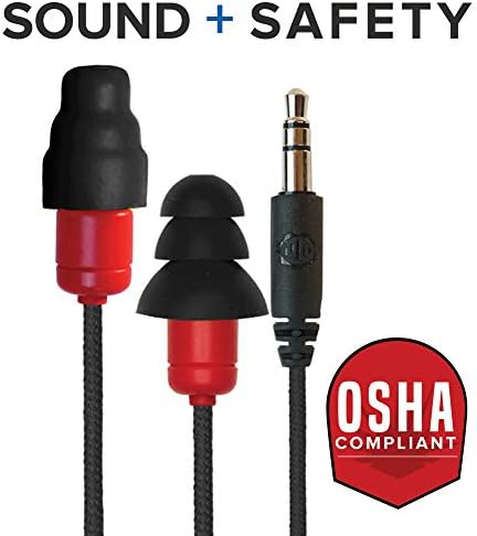 Plugfones Protector VL Audio Earbuds – OSHA Compliant Noise-Reducing Earplugs with Premium Sound Quality for Industrial Use, Black & Red Design for Enhanced Comfort and Connectivity
