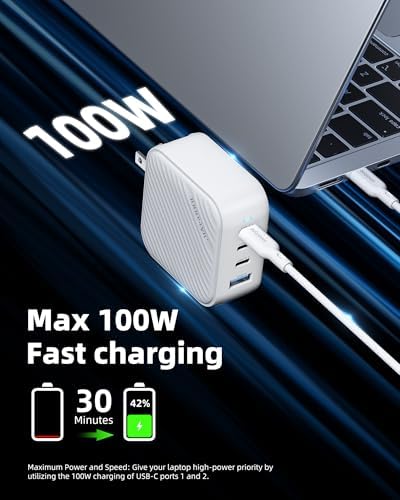 Revolutionary 100 W USB-C Multi-Port Charger with Foldable Plug & Global Adapters – Ga N II Technology for High-Speed Charging of Mac Book, i Phone 16/15/14, Galaxy Devices, and More – Your Ultimate Travel Charging Solution for Maximum Efficiency and Convenience