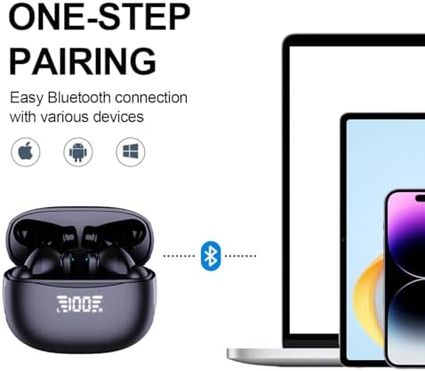 Premium IPX7 Waterproof Wireless Bluetooth Earbuds – 45 Hours of Deep Bass Noise Cancelling Sound for Active Lifestyles, Secure Fit for Running and Gym Use, Quick USB-C Charging, Built-in Hands-Free Mic for Clear Calls (Black) – Durable Audio Excellence for Everyday Adventures