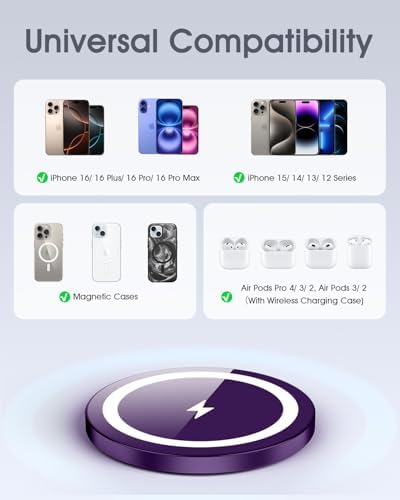 Magnetic Wireless Charger Duo for Apple Devices – 15 W Fast Charging Pad for i Phone 12-16 Pro Max, mini & Air Pods 2/3/4/Pro – Secure Magnetic Connection, Sleek Silver Finish for Modern Tech Aesthetics – Optimal Compatibility & Effortless Charging Experience