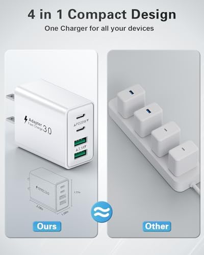 40 W Dual PD Fast Charging 4-Port USB C Charger Block Duo – Universal Compatibility for i Phone 16-11 Pro Max & Samsung Devices – Efficient Multi-Device Power Adapter for Home, Office, and Travel Use