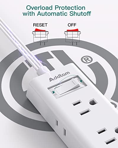 Addtam Ultra Flat Power Strip for Cruise & Travel – 5 ft Extension Cord with 6 Outlets, Compact Design for Dorms & Home Offices – No Surge Protection, Ideal for On-the-Go Charging – Lightweight & Space-Saving Solution