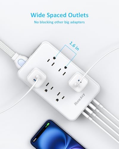 Maximize Your Charging Efficiency with Huntkey Easy Combo Surge Protector Power Strip – 6 AC Outlets & 4 USB Ports (2 USB-C, 2 USB-A), Customizable Cord Length for Ultimate Workspace Flexibility, Ideal for Home Office & Electronics Protection