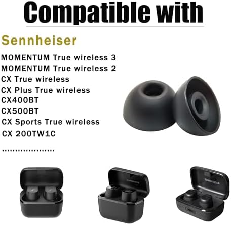 Premium Foam Ear Tips for Sennheiser Momentum True Wireless 2 – Memory Foam Replacement Tips for Optimal Sound Isolation & Comfort – Compatible with CX400 BT & CX True Wireless Models – 3 Pairs in LMS Black – Enhanced Fit for Extended Use & Easy Installation