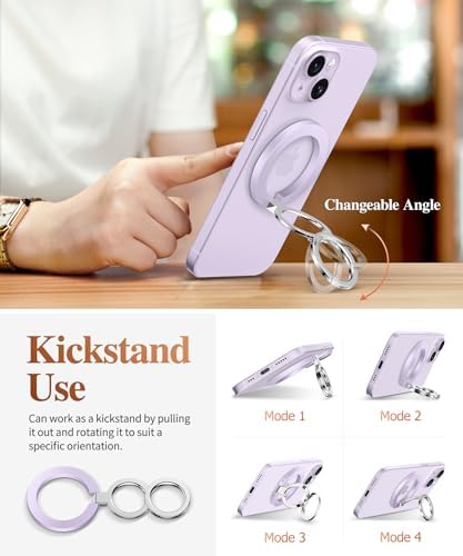 GVIEWIN Magnetic Phone Ring Holder, Compatible with MagSafe Phone Grip with Adjustable Stand, Magnet Phone Ring Kickstand for iPhone 16 Pro Max/Plus/15/14/13/12 Series/Other Phones (Purple) – Enhanced Compatibility and Speed