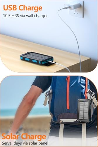 Ultra-High Capacity 36800 m Ah Solar Power Bank – Fast Charging USB-C Portable Charger with Dual LED Flashlights and IPX5 Waterproof Design for Outdoor Adventures, Ideal for Camping and Hiking – Universal Compatibility for i Phone and Android Devices