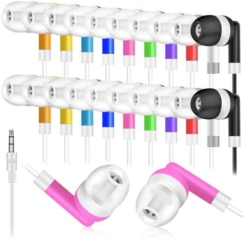Transform Your Classroom Audio with 50 Pack Kids Earbuds – Vibrant Wired Headphones in 10 Colors for Enhanced Learning on Chromebooks, Laptops & PCs – Durable, Comfortable In-Ear Design Perfect for Group Activities, Audiobooks & Student Engagement