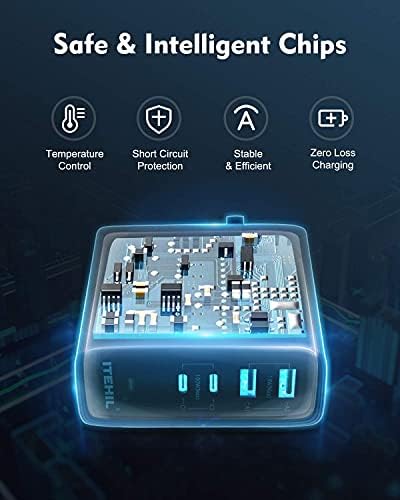 Ultimate 100 W 4-Port Fast PD Charger – Versatile Type C Wall Adapter for i Phone 12/12 Pro Max, i Pad, Mac Book, Samsung & More – Travel-Friendly Design with Foldable Plug for Rapid Multi-Device Charging and Enhanced Safety Features