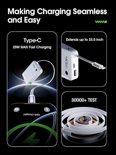 Compact 40 W Retractable USB-C Fast Charger Block – Dual-Port Power Adapter for i Phone 16/15, Galaxy, and Pixel Devices – Ultimate Travel Companion with Foldable Plug for Efficient Charging on the Go