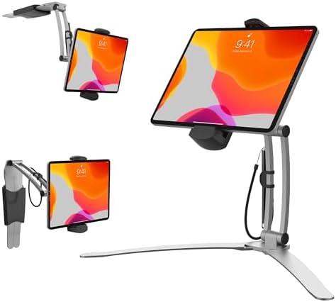 Universal 3-in-1 i Pad Tablet Mount by CTA Digital – Versatile Holder for All i Pad Models (7-13″) – Elegant Silver Design – Wall, Under Cabinet, and Desk Mounting Solutions – Adjustable Viewing Angles for Ultimate Comfort – Perfect for Home, Office, and Travel – Boost Productivity and Entertainment with Effortless Installation and Sturdy Build
