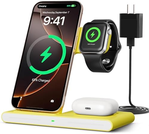2025 Versatile 3-in-1 Wireless Fast Charger for Apple & Android – Ultimate Travel Charging Station for i Phone 16/15/14/13/12, Apple Watch Series & Air Pods Pro 4/3/2, Samsung Galaxy – Compact & Efficient Power Solution for Tech Enthusiasts and Thoughtful Gifts