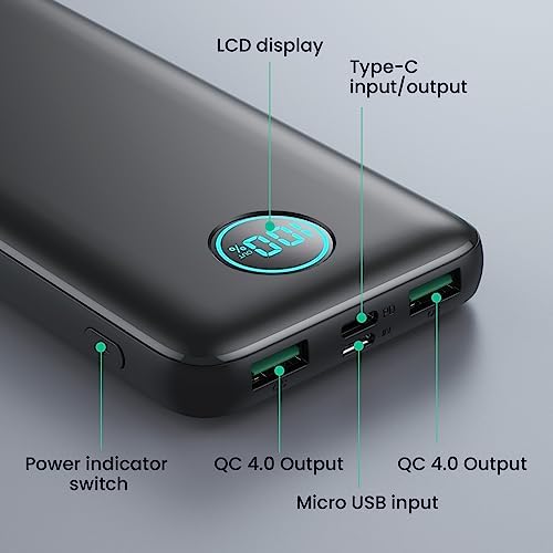 Ultra-Slim 10800 m Ah Portable Power Bank with LCD Display – Dual QC 4.0 & PD Fast Charging for i Phone 15, Android & Samsung Galaxy – Lightweight Travel Companion for Continuous Device Power