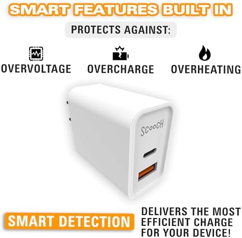 Scooch 20 W Fast Dual-Port Wall Charger – Sleek USB-A & USB-C Power Delivery Adapter for Rapid Device Charging, Compact Travel-Friendly Design with Elegant White Finish, Ideal for Universal Compatibility and Safe Operation
