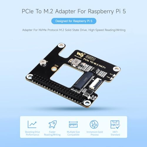 Boost Your Raspberry Pi 5’s Performance with Waveshare PCIe to M.2 Adapter – Unlock High-Speed NVMe SSD Storage and Enhanced Data Transfer, Includes SK-NVME 2242 128 G Solid State Drive for Ultimate Compatibility and Efficiency