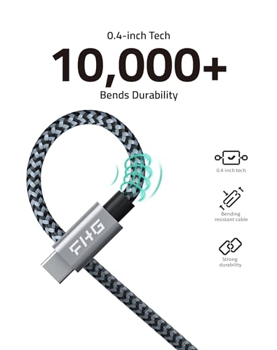 FHG 6 FT USB C to USB C Cable – Ultra-Fast 60 W/3 A Charging & 5 Gbps Data Transfer – Durable Nylon Braided Design, Perfect for i Phone 15 & Android Auto – 2-Pack for Home & Office Efficiency, High Compatibility for All Devices
