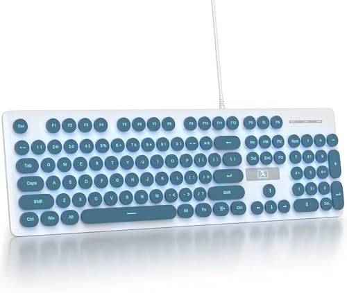 Elevate Your Workspace with the Fogruaden Retro Typewriter Keyboard – Stylish Full-Size USB Design, 104 Round Keys, and White LED Backlighting for Effortless Night Use, Ergonomic & Silent Membrane Keys Perfect for Windows PC and Laptops, Ideal for Writers and Gamers Seeking a Unique Vintage Touch